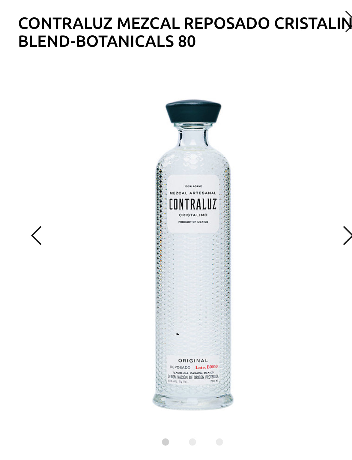 Contraluz Mezcal Artesanal Reposado Cristalino 80