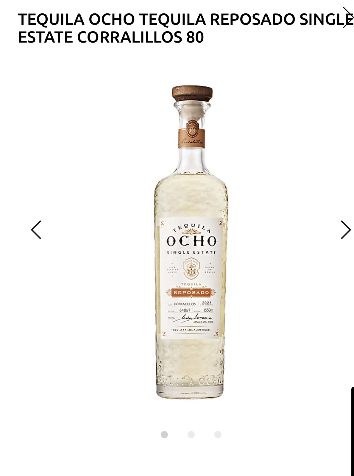 Tequila Ocho Tequila Reposado Single Estate 80