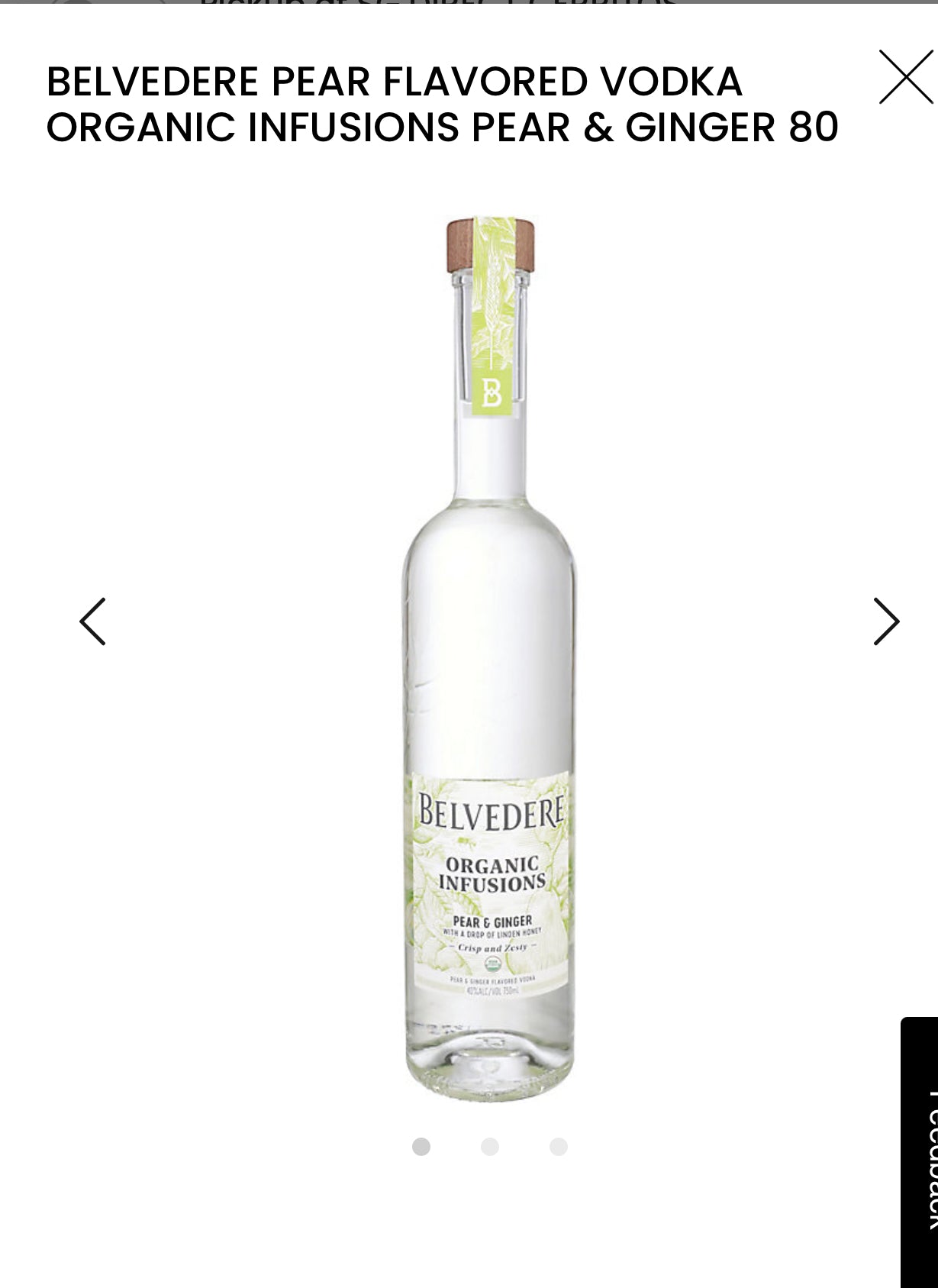 Belvedere Organic Infusions Pear & Ginger Flavored Vodka 80