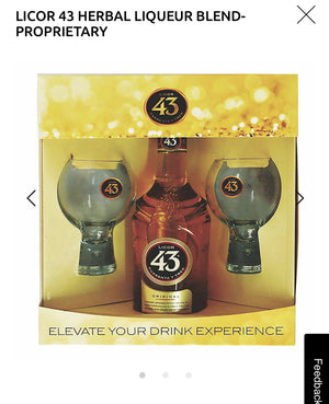 Licor 43 Herbal Liqueur 62 W/ 2 Branded Cocktail Glasses