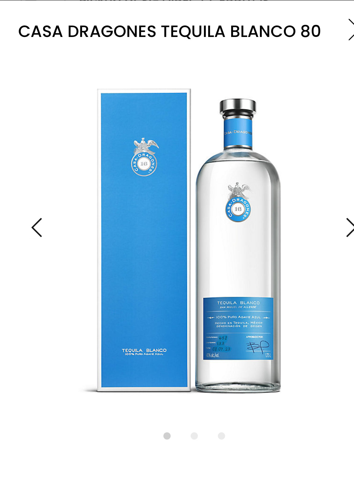 Casa Dragones Tequila Blanco 80 W/ Box 1.75ml