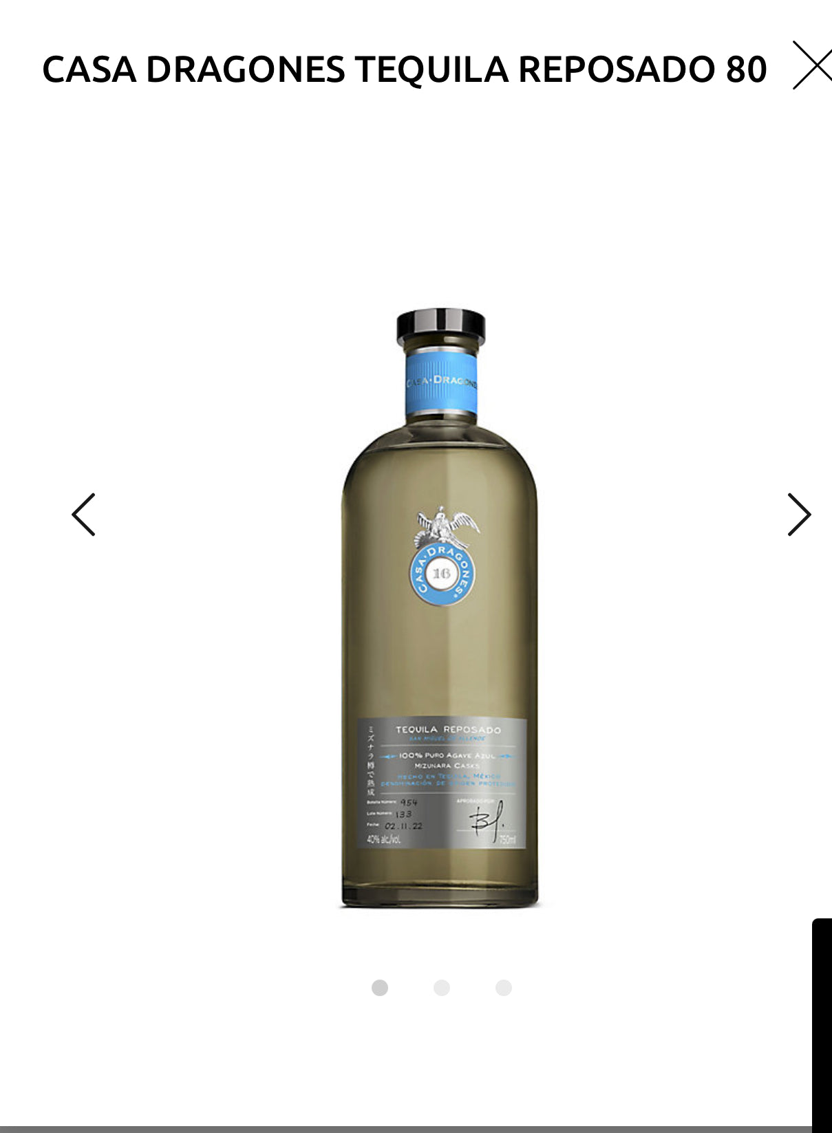 Casa Dragones Tequila Reposado 80 Naked No