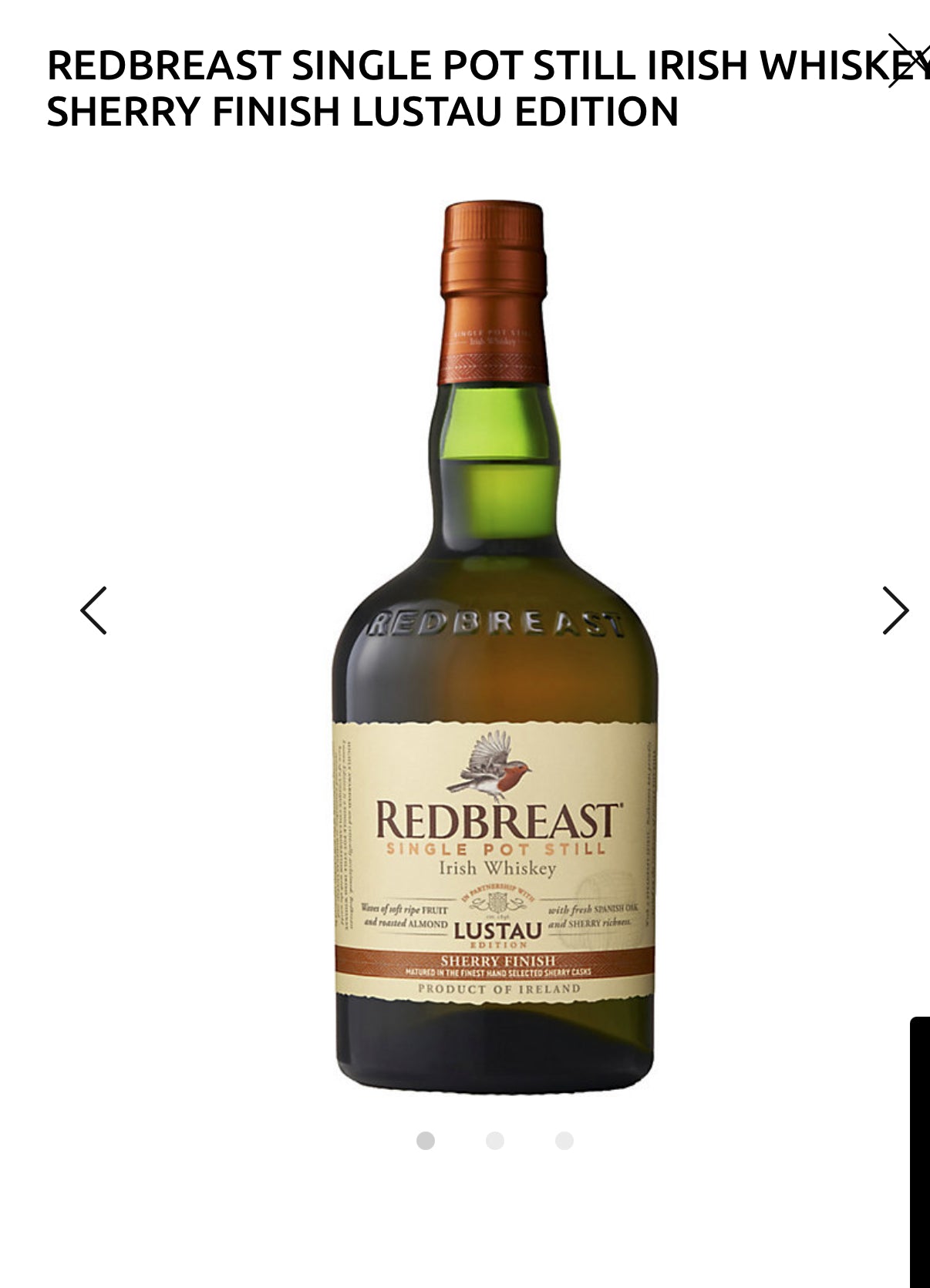 Redbreast Single Pot Still Irish Whiskey Sherry Finish Lustau Edition 92