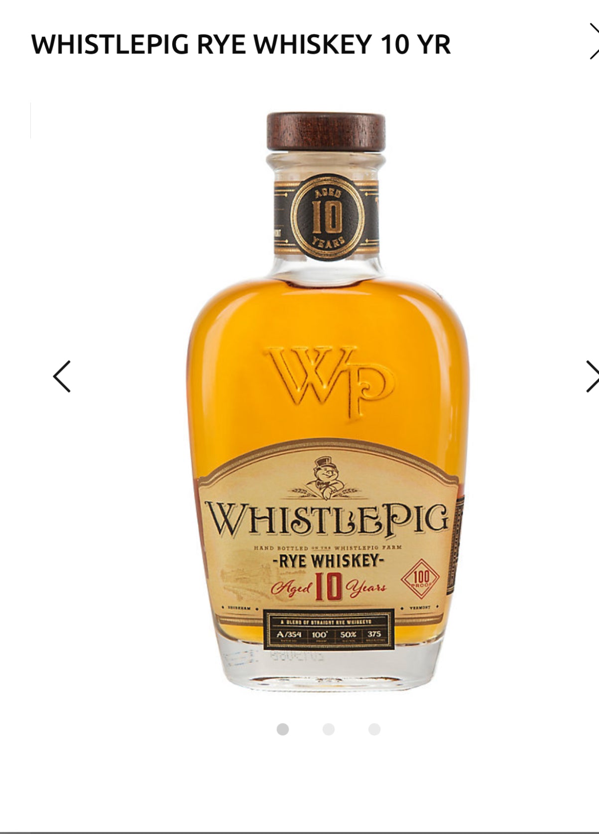 Whistlepig Straight Rye Whiskey Single Barrel 10 Yr 100
