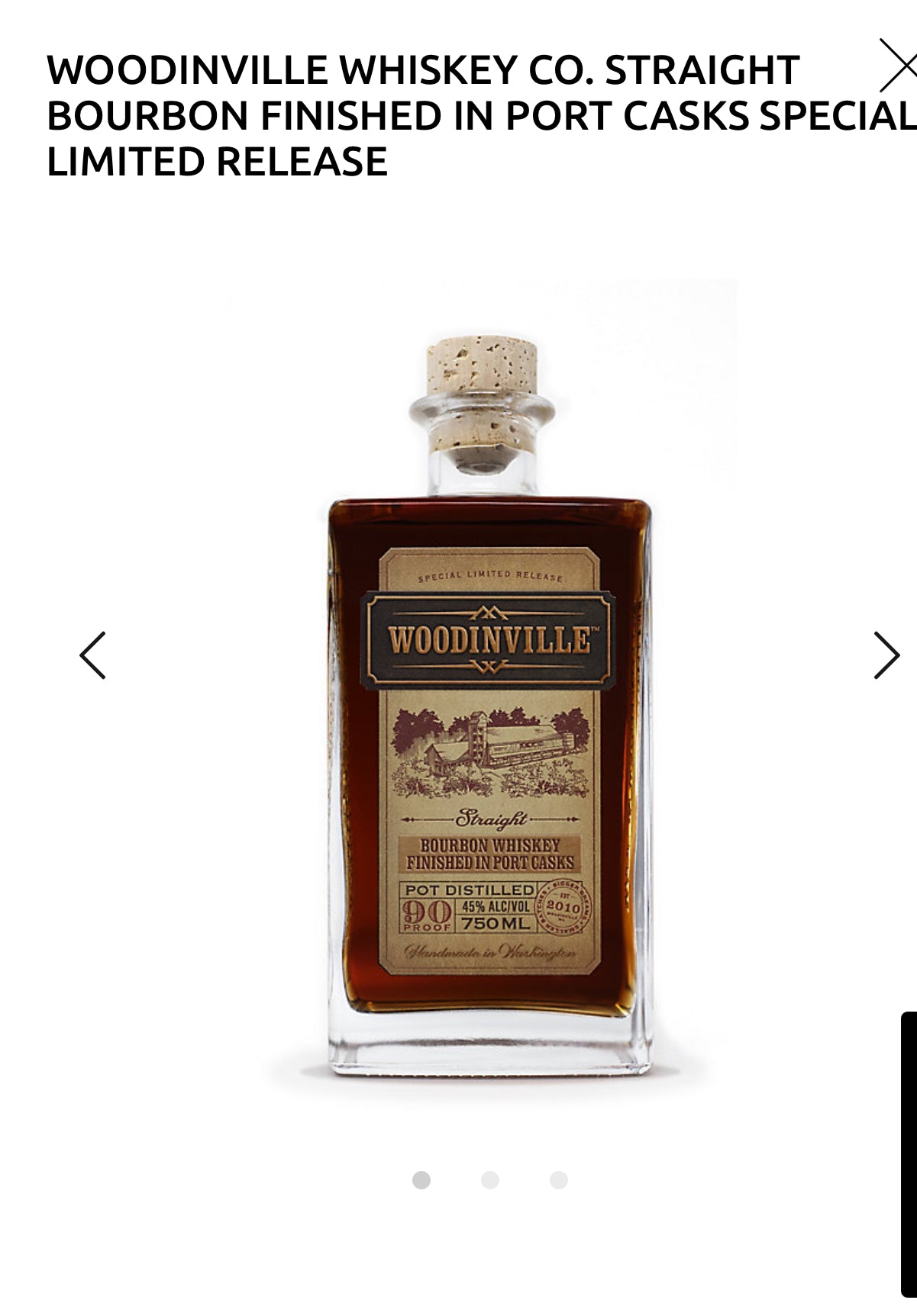 Woodinville Whiskey Co. Straight Bourbon Finished In Port Casks Special Limited Release 90