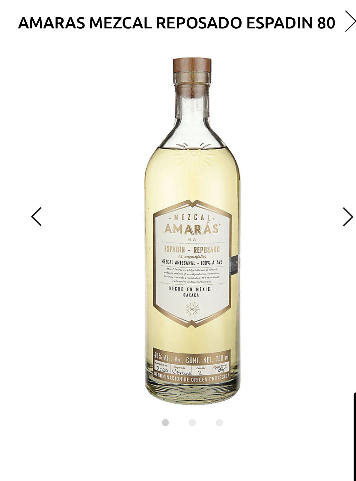 Amaras Mezcal Reposado Espadin 80