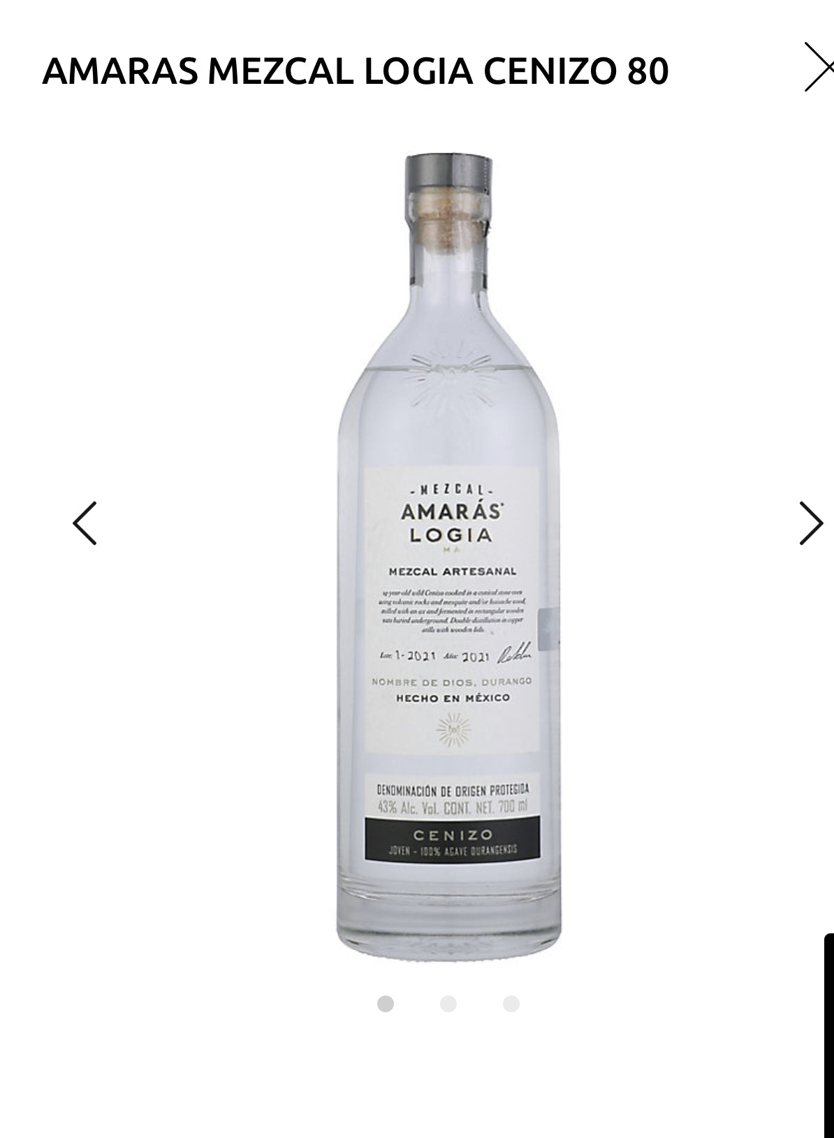 Amaras Mezcal Logia Cenizo 86