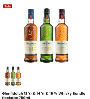 Glenfiddich 12 Yr & 14 Yr & 15 Yr Whisky Bundle Package 750ml