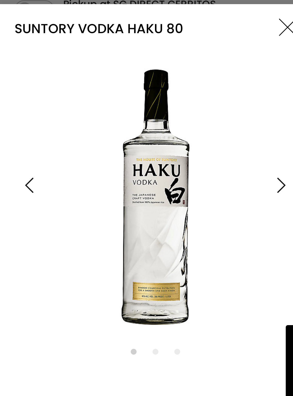 Suntory Vodka Haku 80