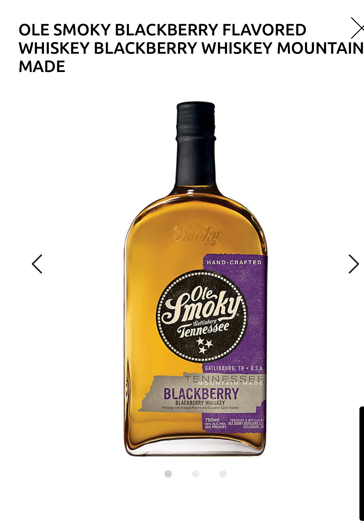 Ole Smoky Blackberry Flavored Whiskey Mountain Made 60
