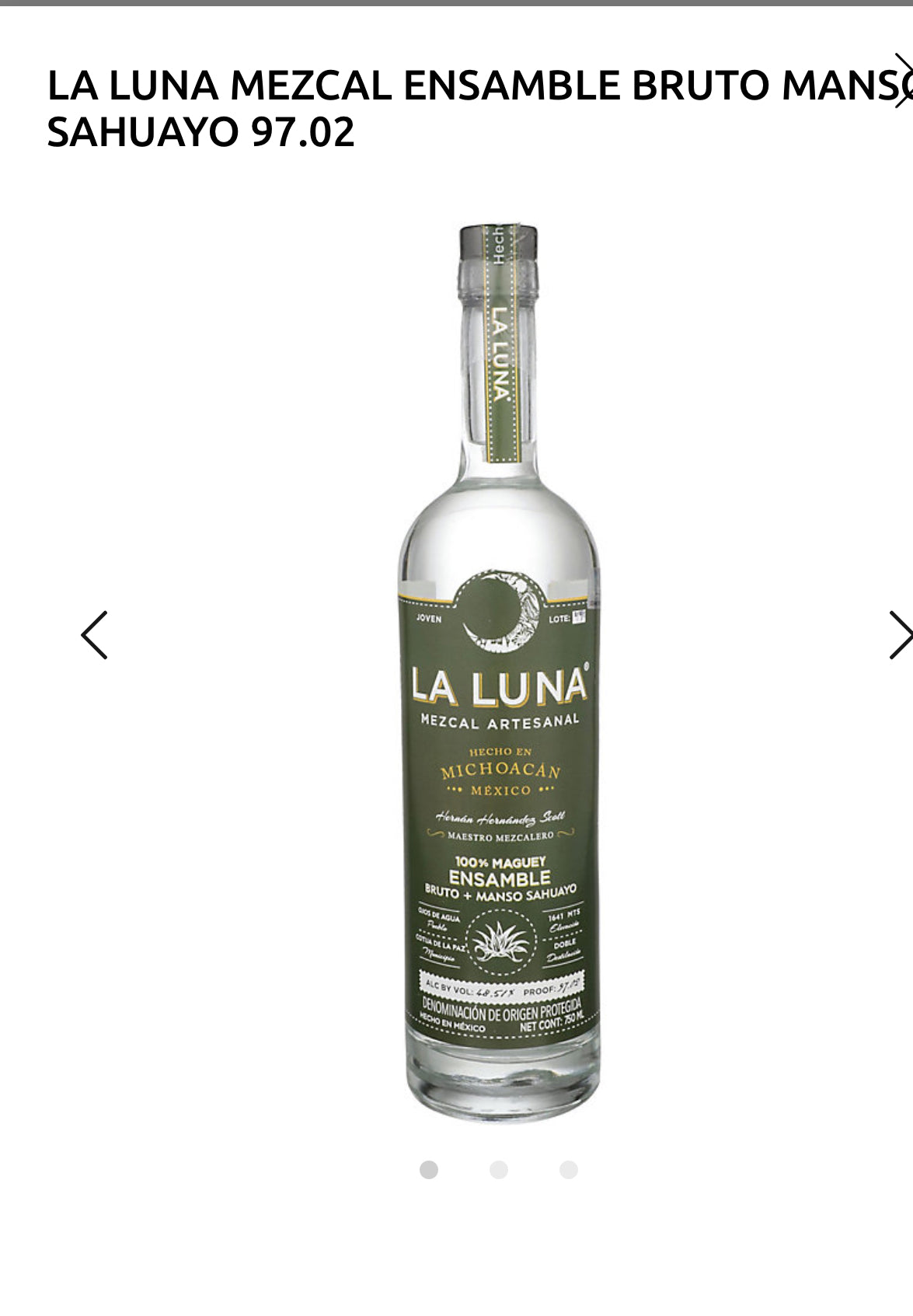 La Luna Mezcal Ensamble Bruto Manso Sahuayo 97.02
