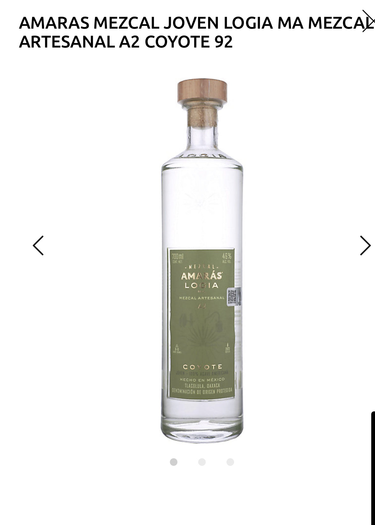 Amaras Mezcal Joven Logia Ma Mezcal Artesanal A2 Coyote 92
