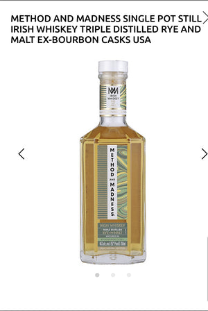 Method And Madness Single Pot Still Irish Whiskey Triple Distilled Rye And Malt Ex-Bourbon Casks Usa 92 Limited Edition