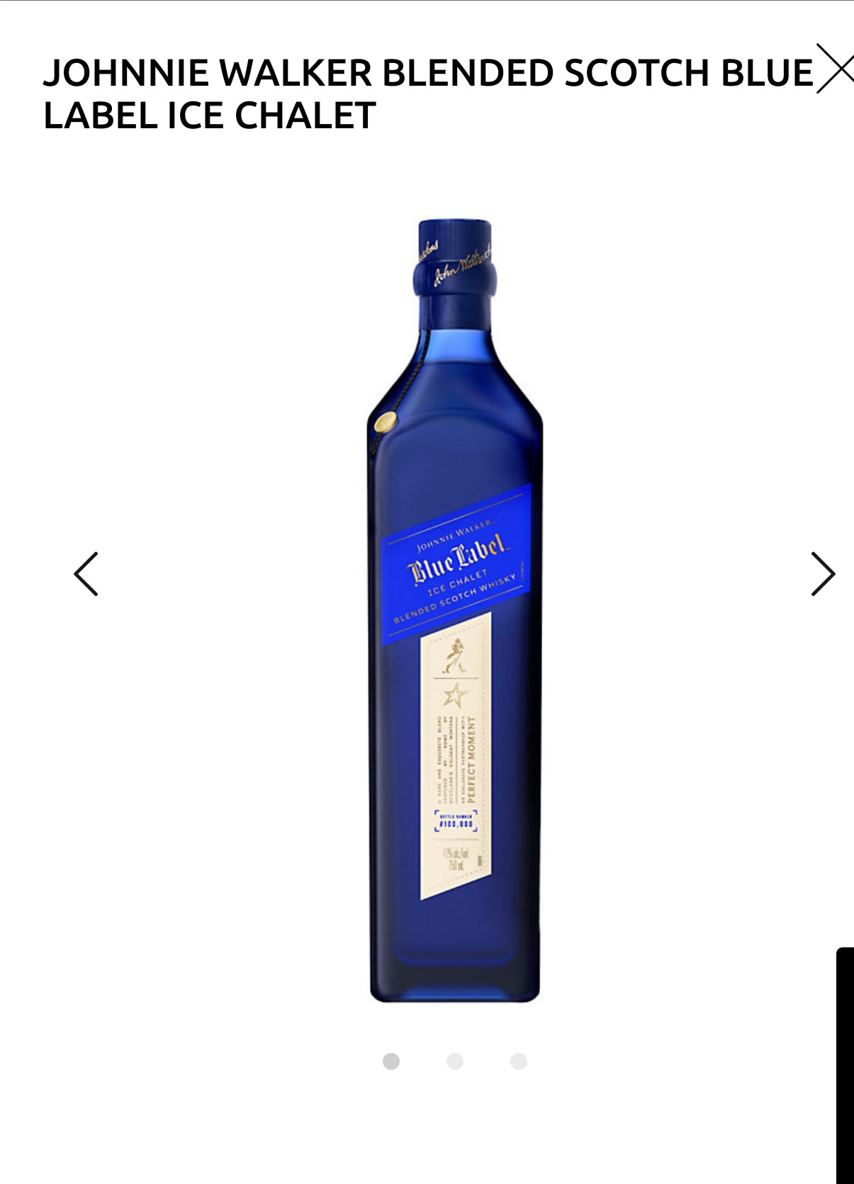 Johnnie Walker Blended Scotch Blue Label Ice Chalet 86