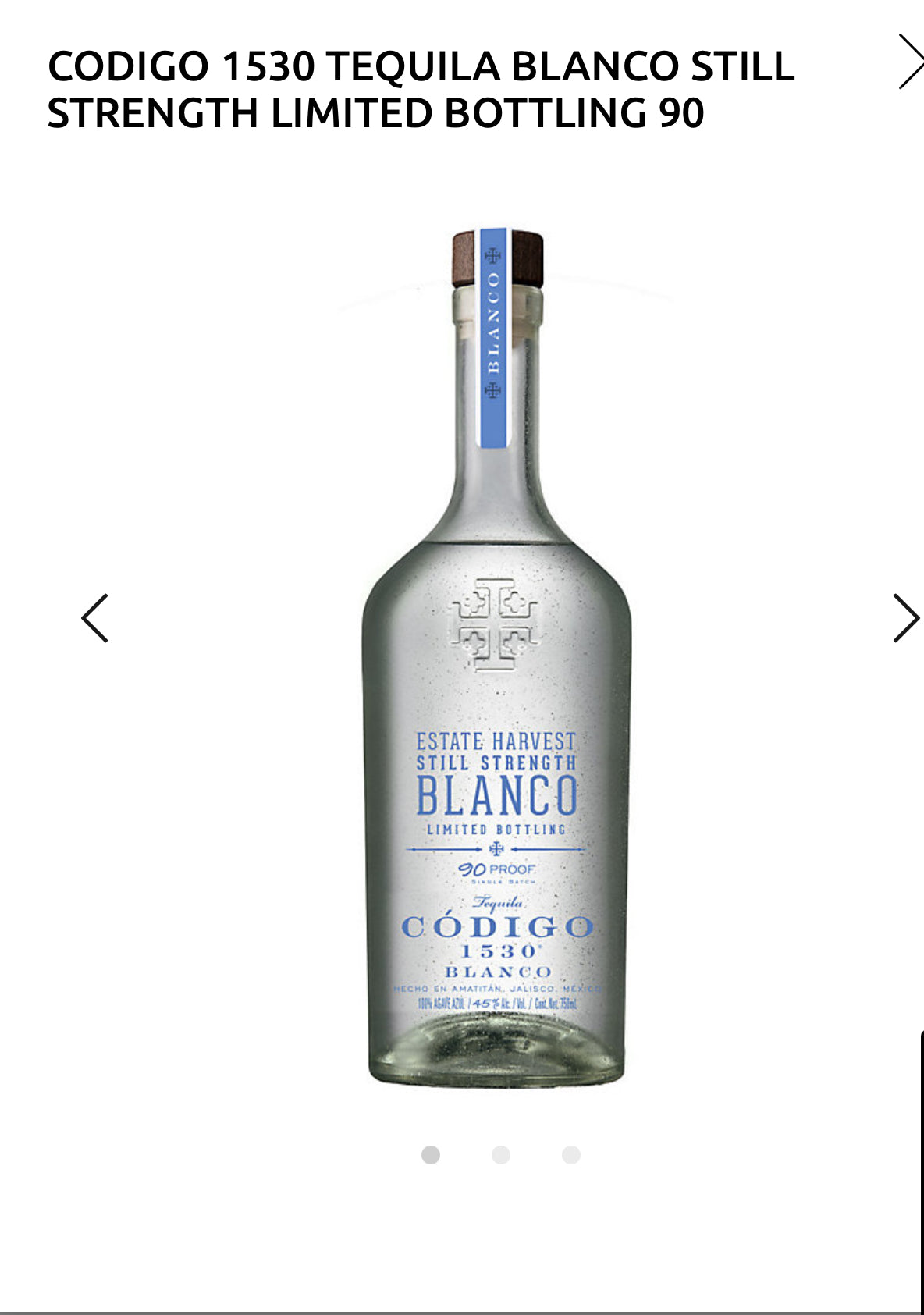 Codigo 1530 Tequila Blanco Still Strength Limited Bottling 90