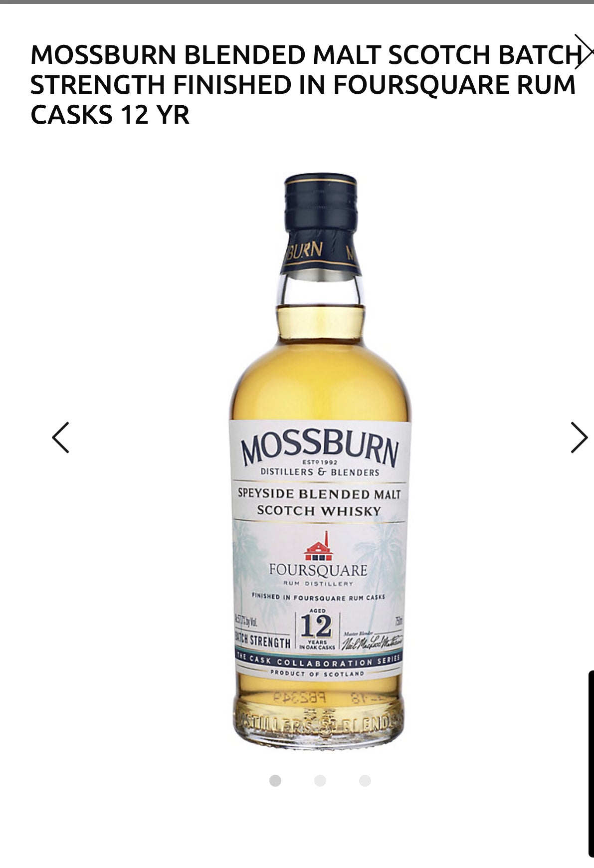 Mossburn Blended Malt Scotch Batch Strength Finished In Foursquare Rum Casks 12 Yr 115.4