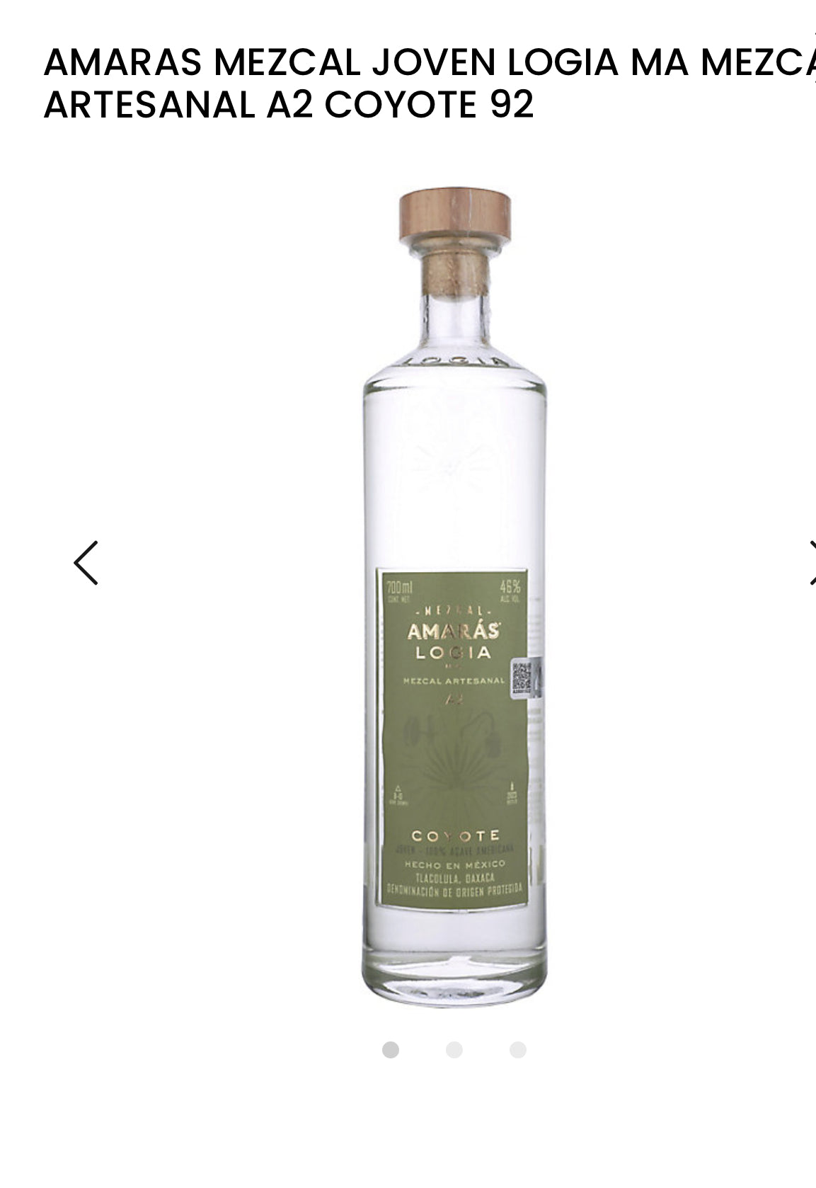 Amaras Mezcal Joven Logia Ma Mezcal Artesanal A2 Coyote 92