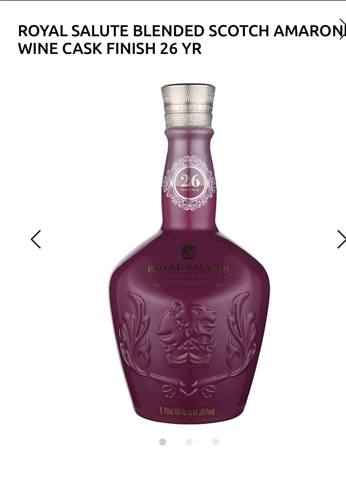 Royal Salute Blended Scotch Amarone Wine Cask Finish 26 Yr 80