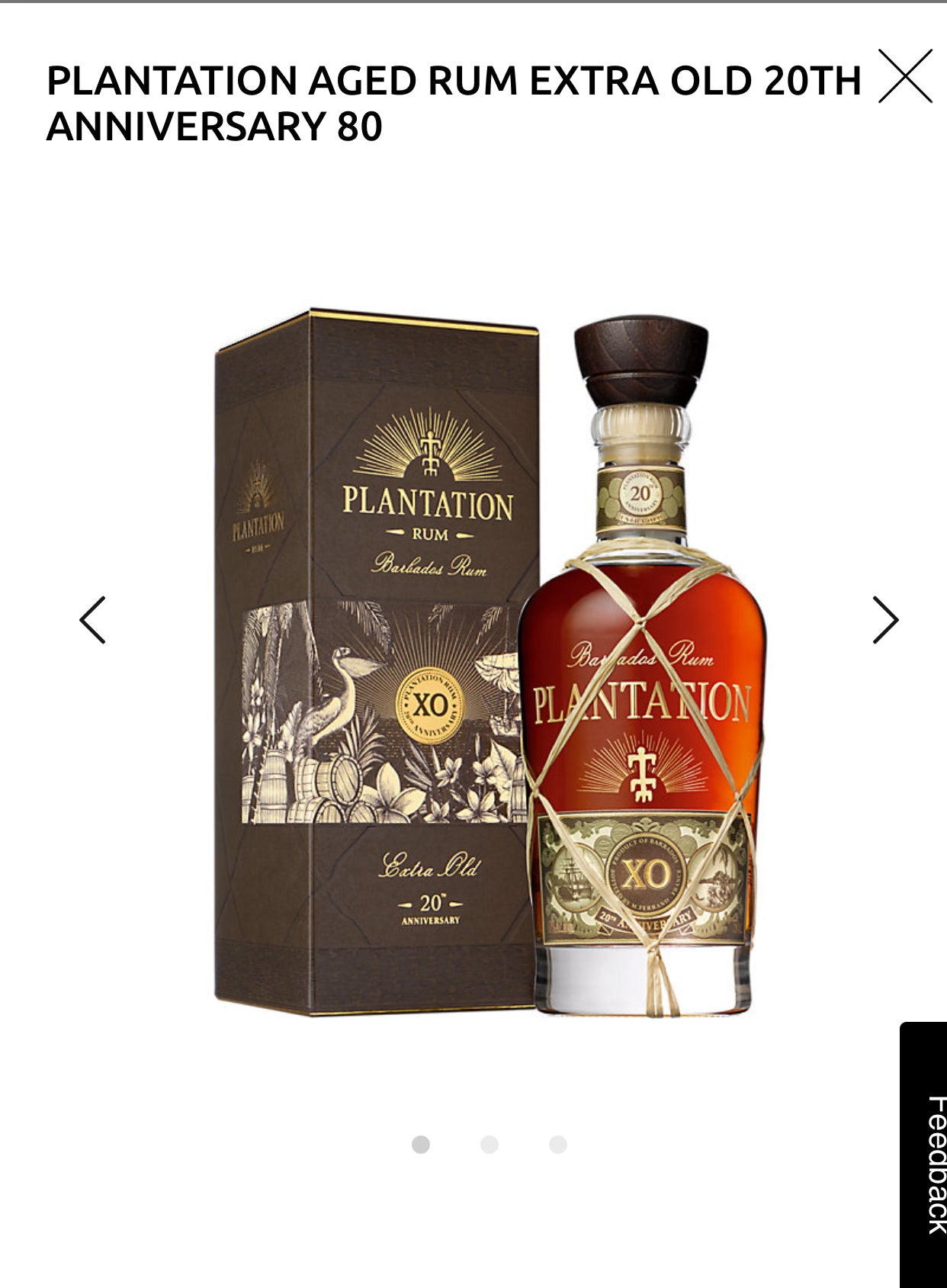 Plantation Aged Rum Extra Old 20th Anniversary Barbados 80