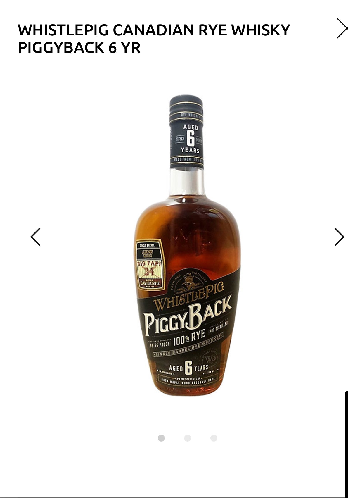 Whistlepig Canadian Rye Whisky Piggyback 6 Yr 96.56