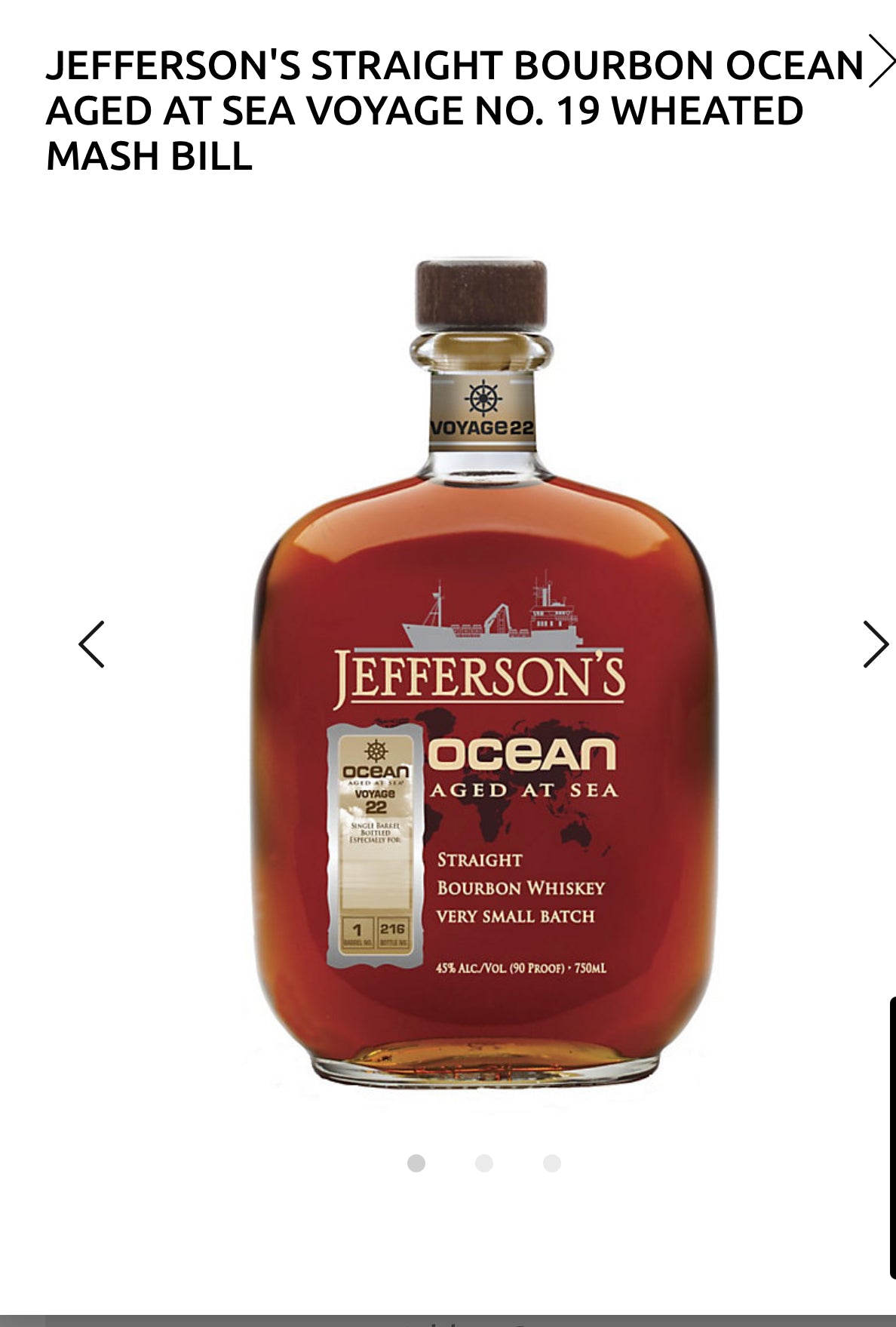 Jefferson's Straight Bourbon Ocean Aged At Sea Voyage No. 19 Wheated Mash Bill