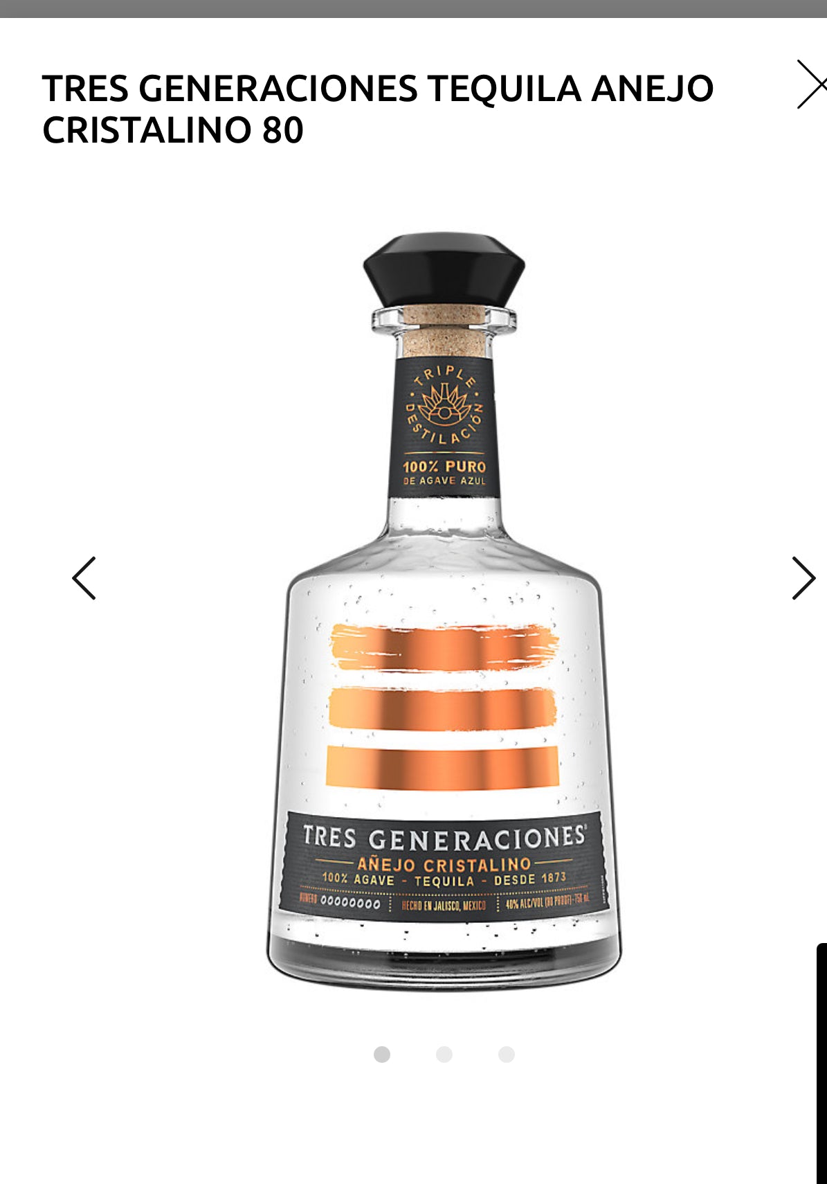 Tres Generaciones Tequila Anejo Cristalino 80