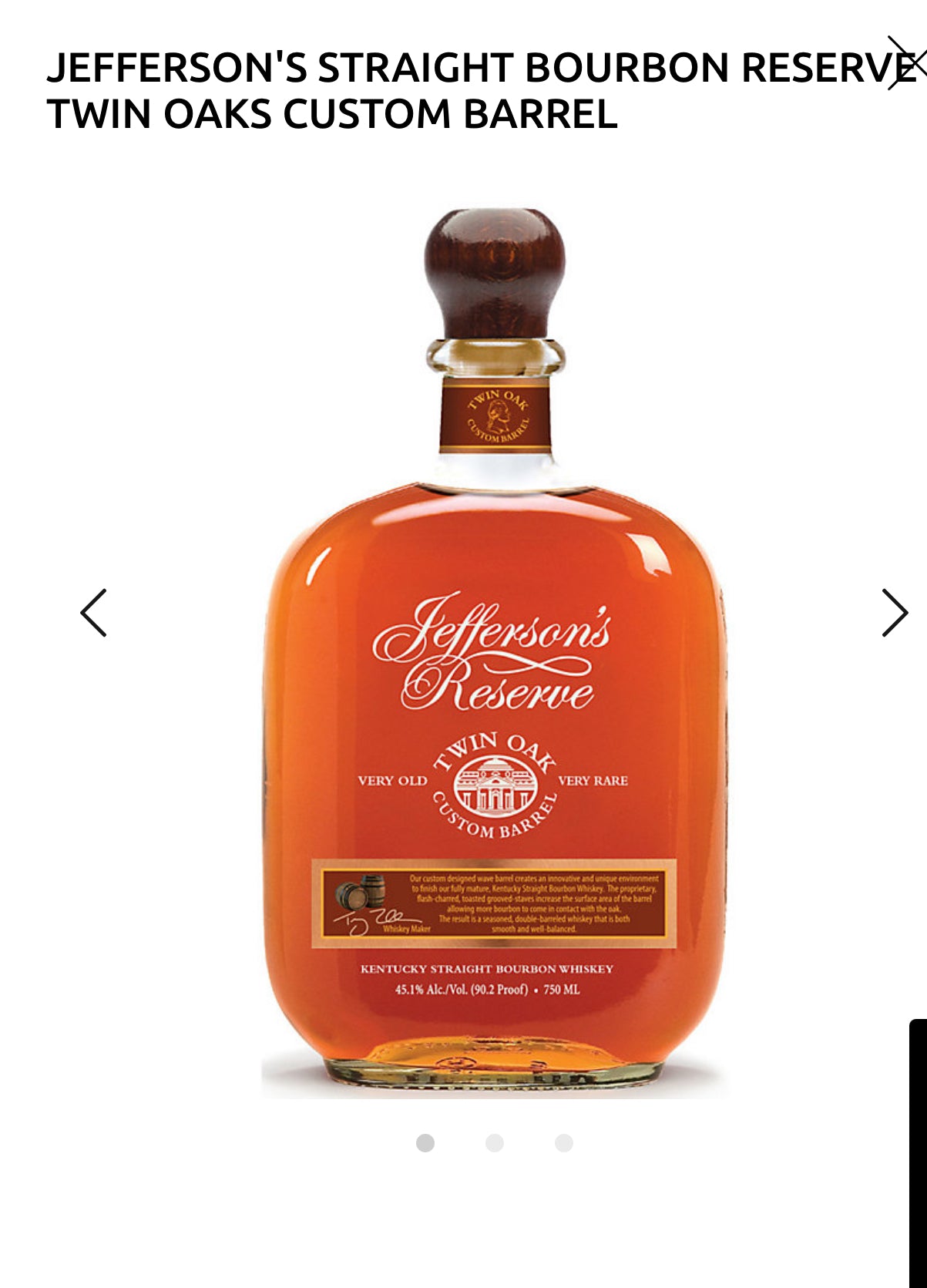 Jefferson's Straight Bourbon Reserve Twin Oak Custom Barrel 90.2