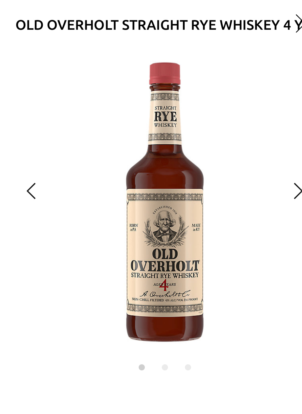 Old Overholt Straight Rye Whiskey 4 Yr 86