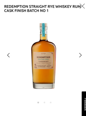 Redemption Straight Rye Whiskey Rum Cask Finish Batch No 1 94