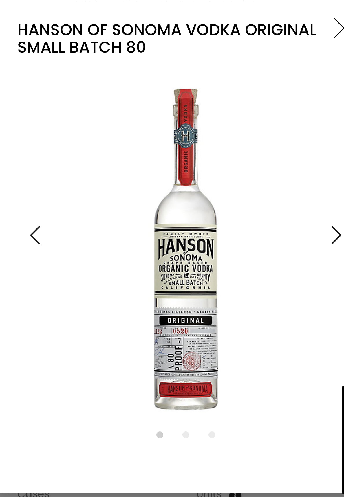Hanson Of Sonoma Vodka Original Small Batch 80