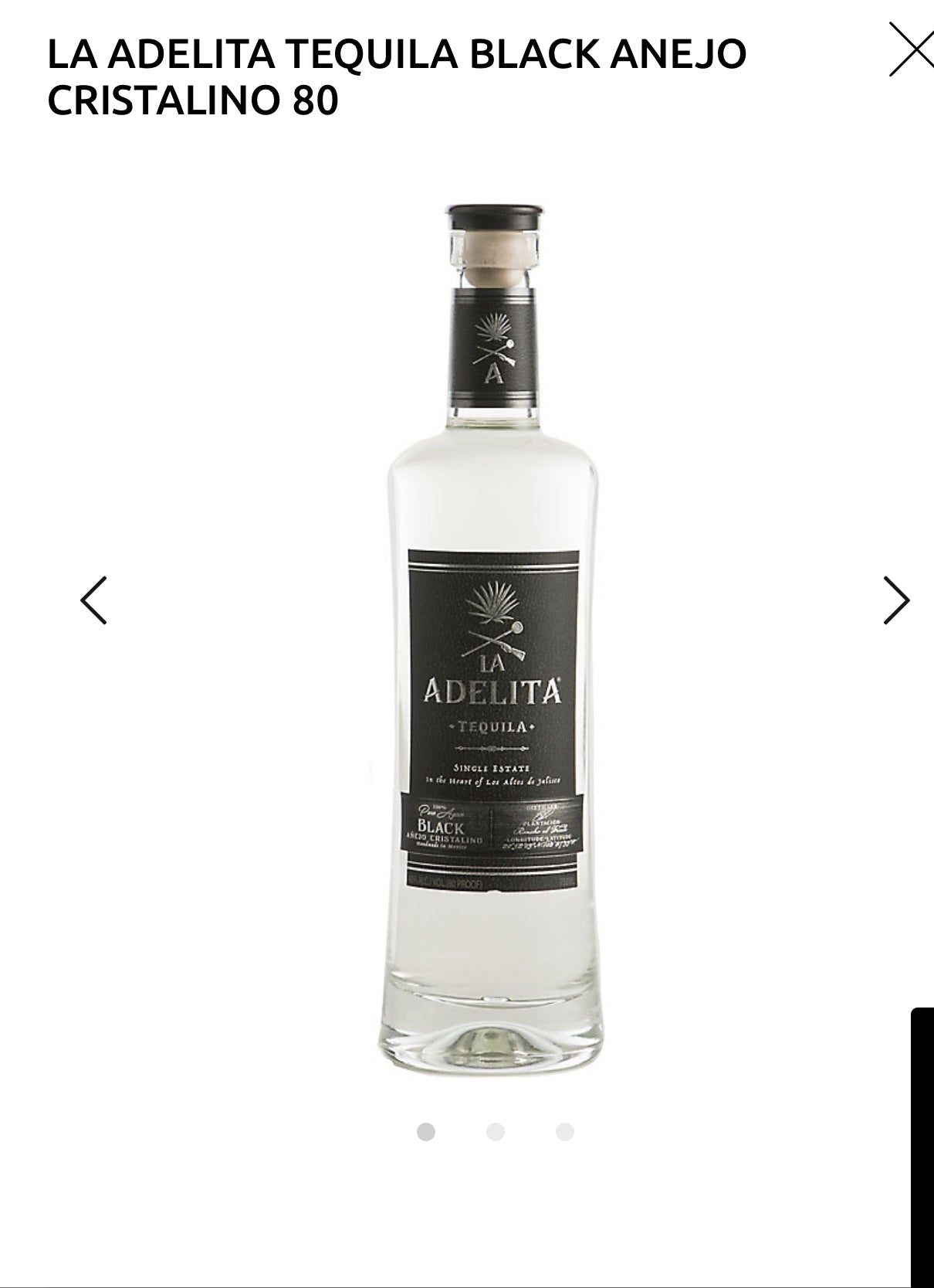 La Adelita Tequila Black Anejo Cristalino 80