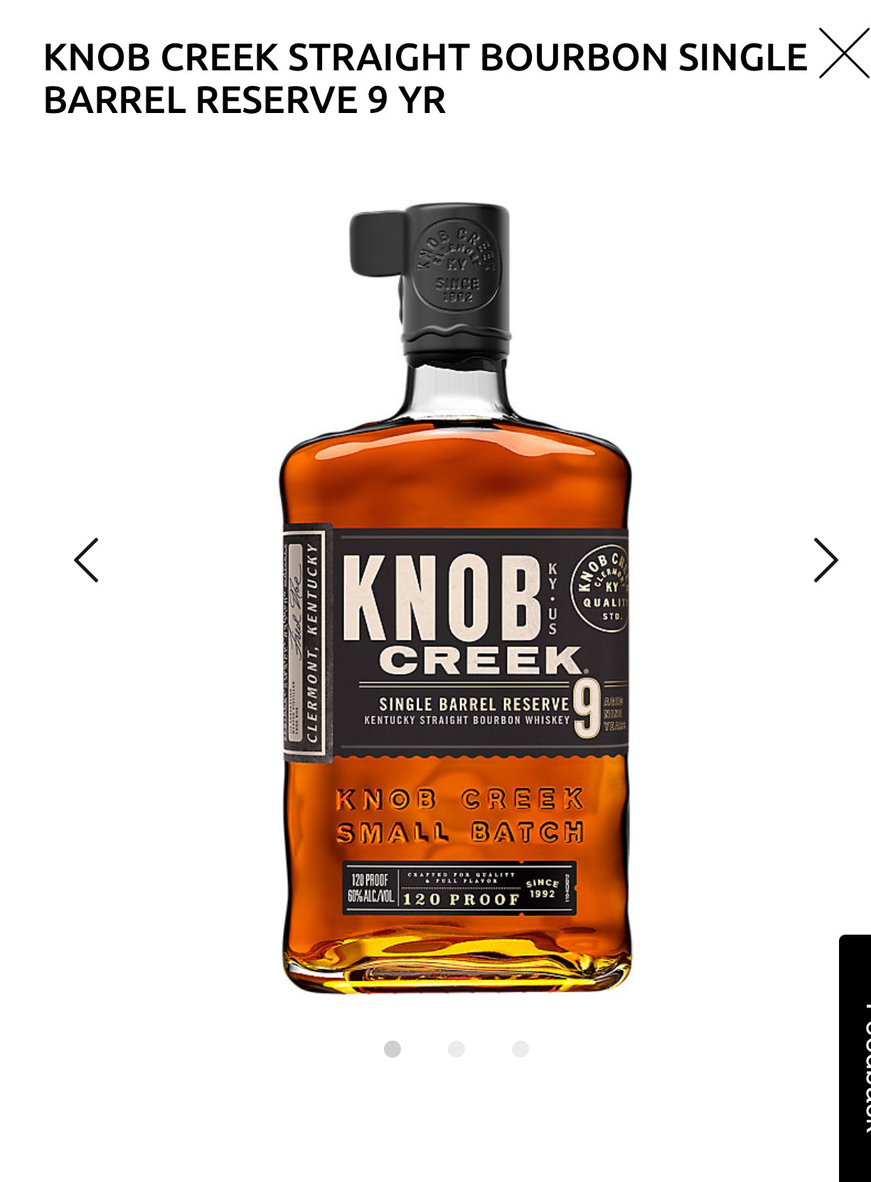 Knob Creek Straight Bourbon Single Barrel Reserve 9 Yr 120