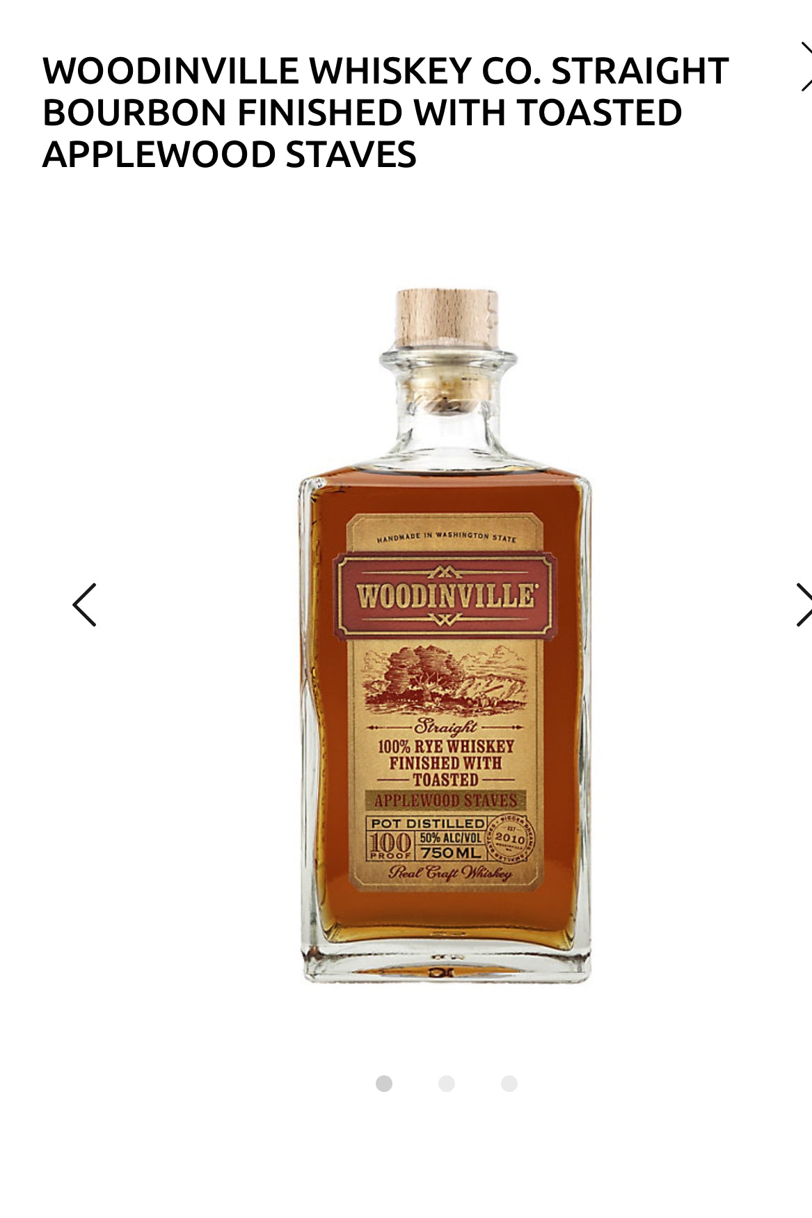 Woodinville Whiskey Co. Straight Bourbon Finished With Toasted Applewood Staves 100
