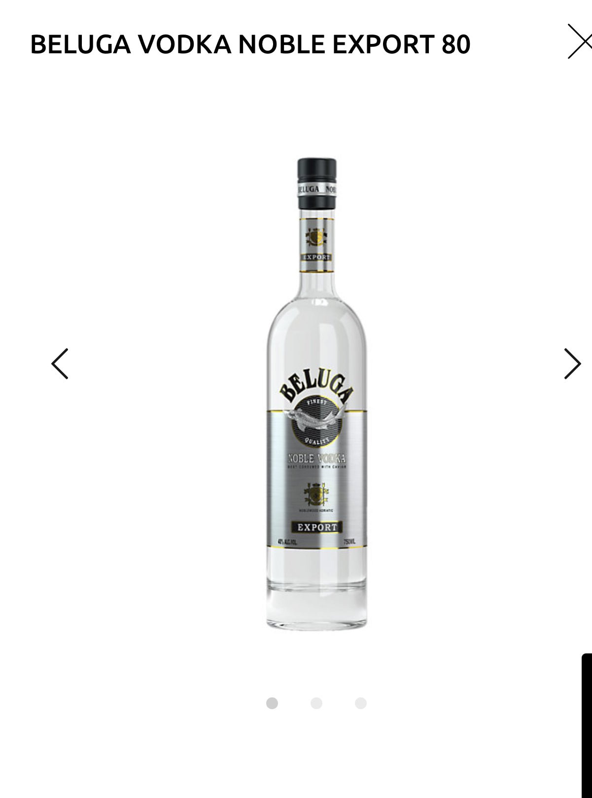 Beluga Vodka Noble Export 80
