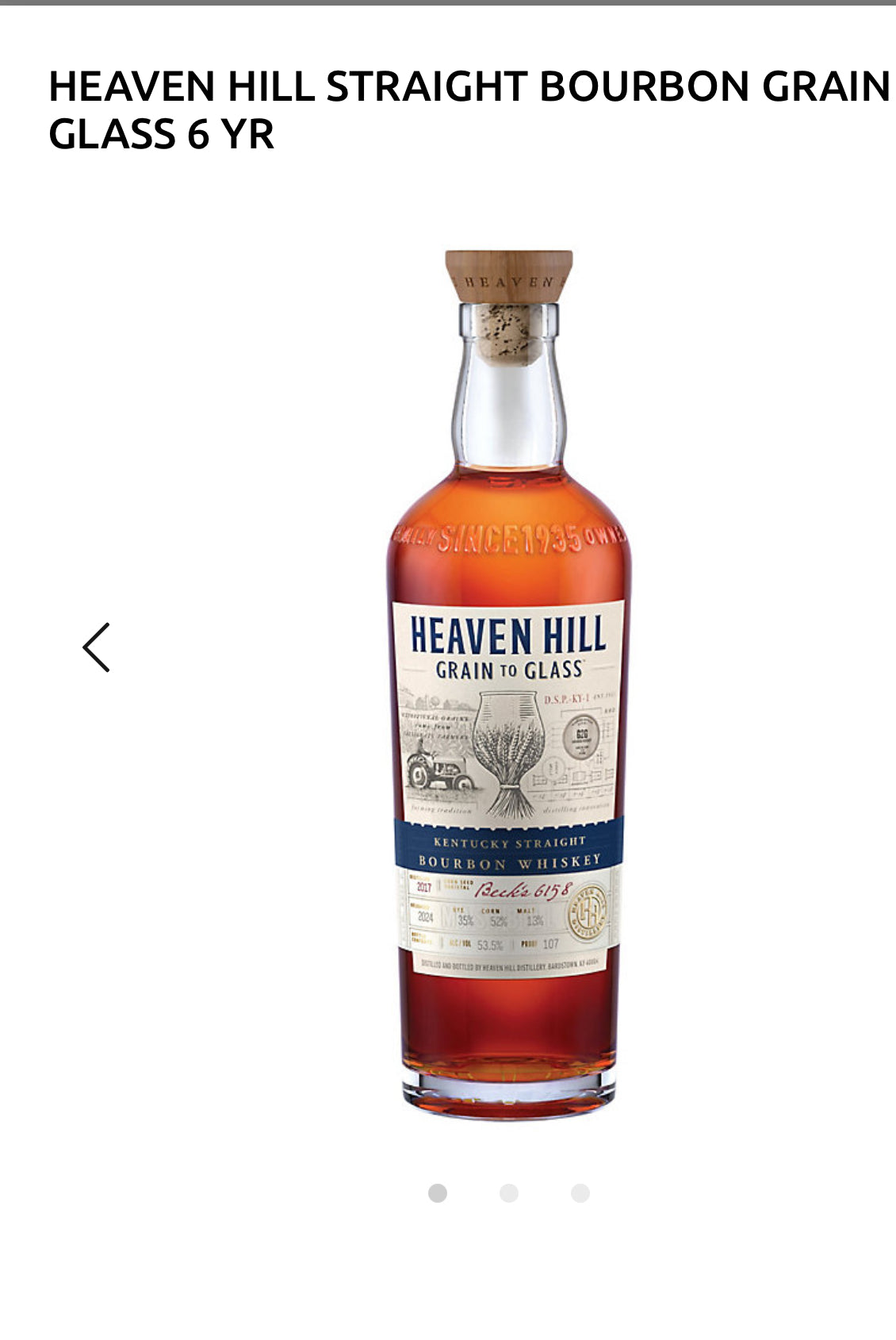 Heaven Hill Straight Bourbon Grain To Glass 6 Yr 107