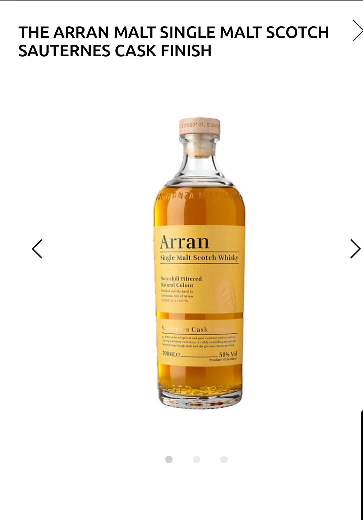 The Arran Malt Single Malt Scotch Sauternes Cask Finish 100