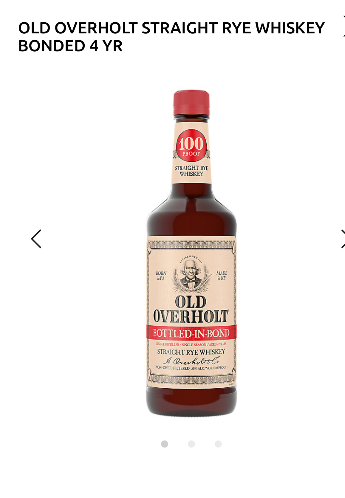Old Overholt Straight Rye Whiskey Bonded 4 Yr 100