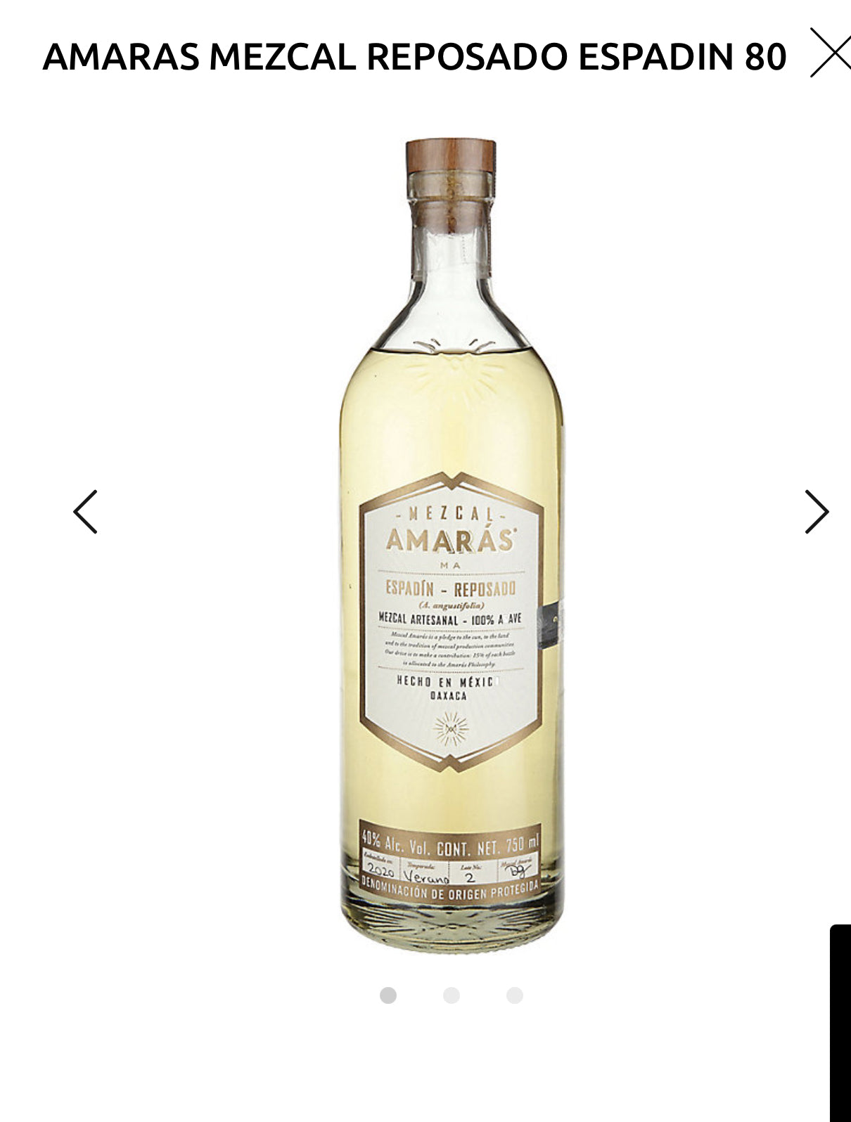 Amaras Mezcal Reposado Espadin 80