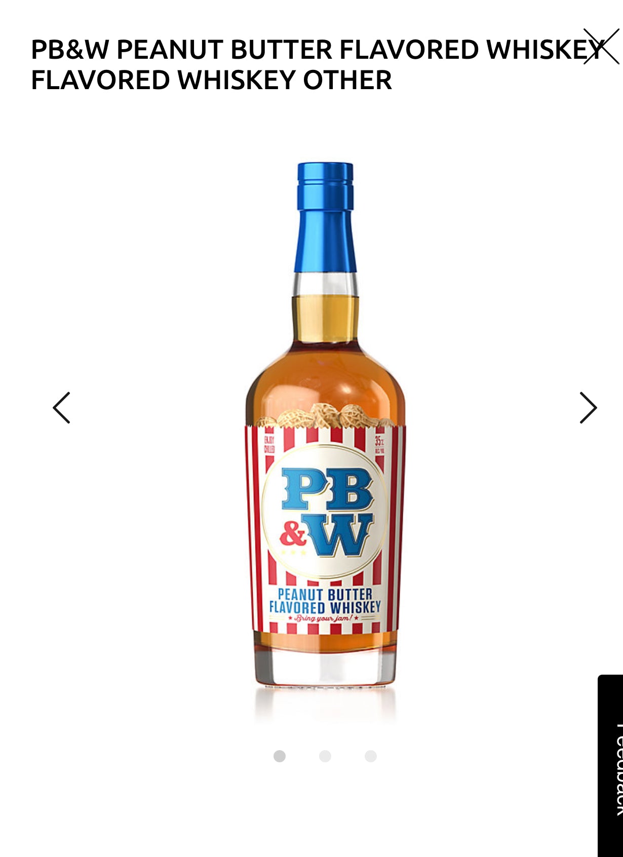 Pb&W Peanut Butter Flavored Whiskey 70 1L
