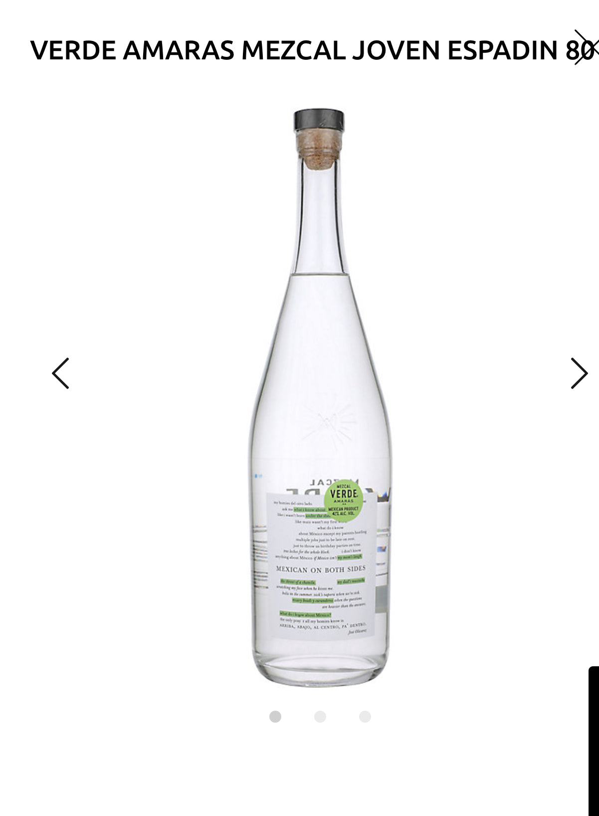 Amaras Verde Mezcal Joven Espadin 84 1L