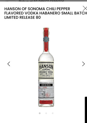 Hanson Of Sonoma Habanero Flavored Vodka Small Batch Limited Release 80