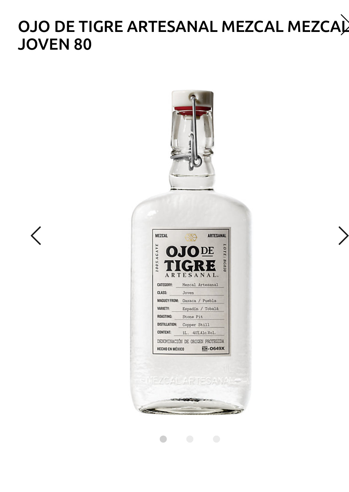 Ojo De Tigre Mezcal Artesanal Joven 1L