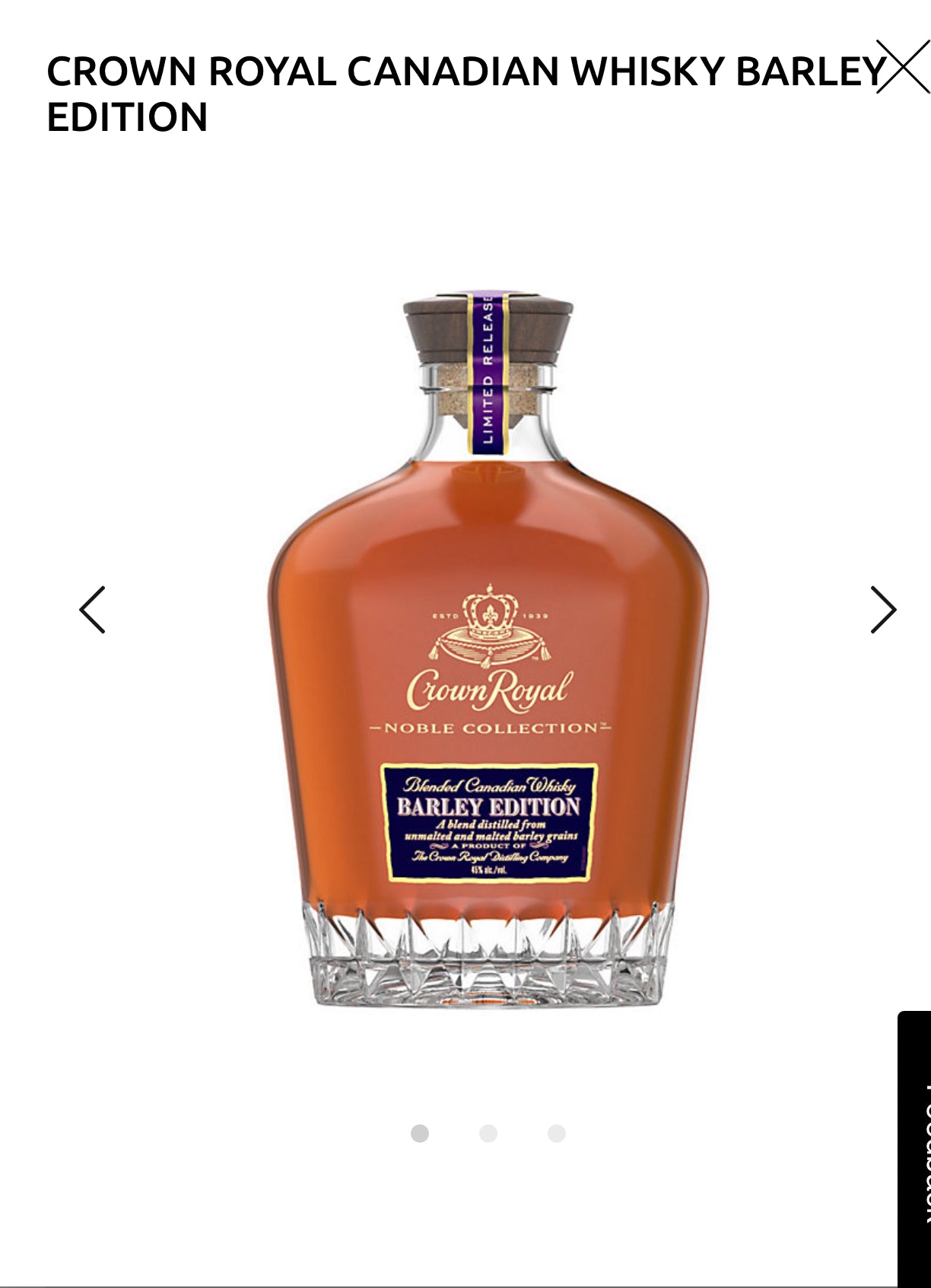 Crown Royal Canadian Whisky Barley Edition 90