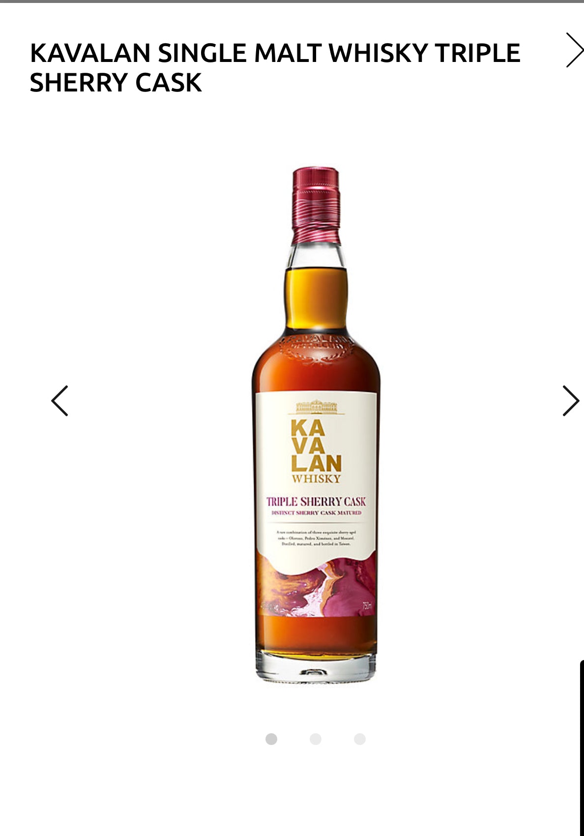 Kavalan Single Malt Whisky Triple Sherry Cask 86