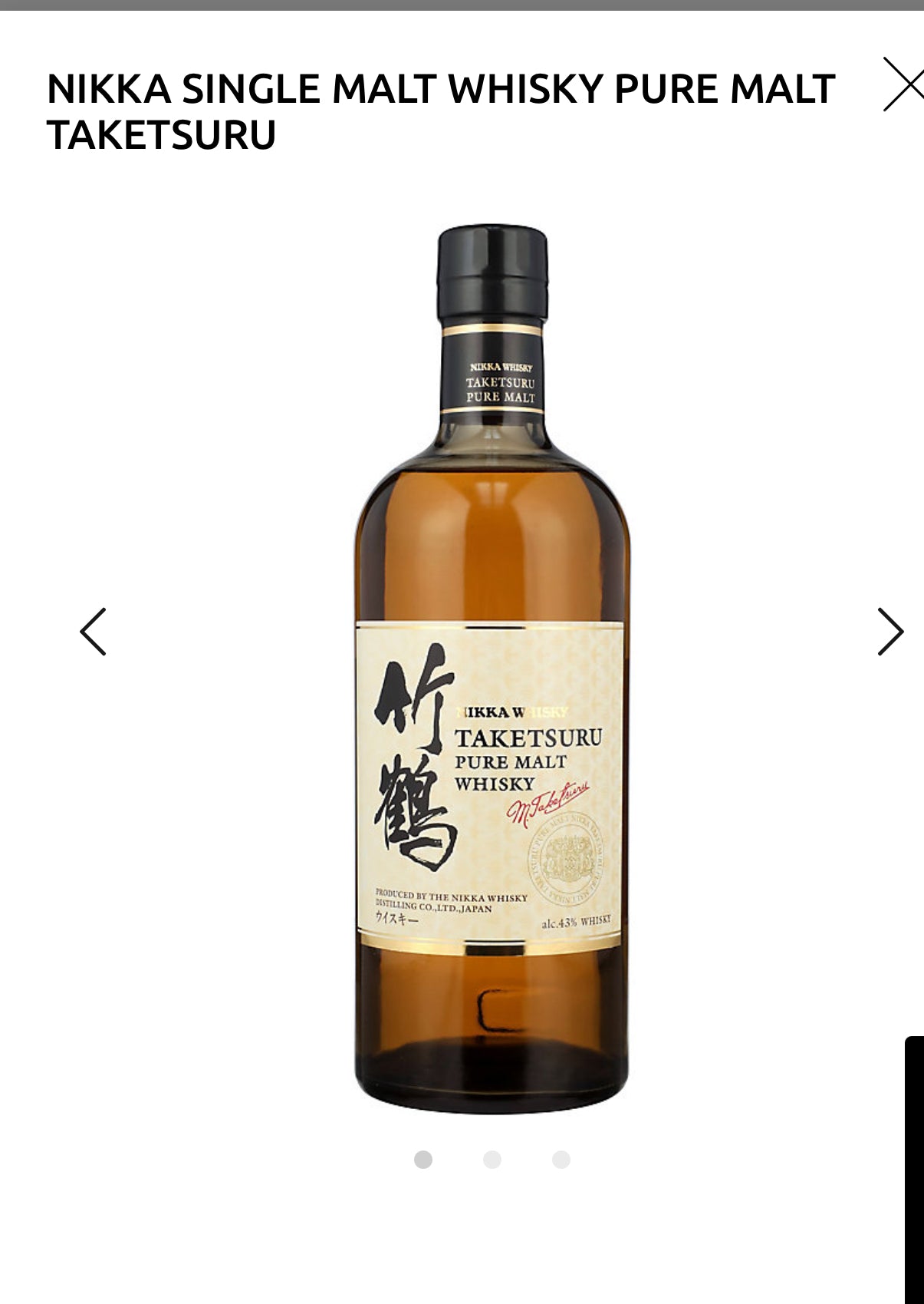 Nikka Pure Malt Whisky Taketsuru 86