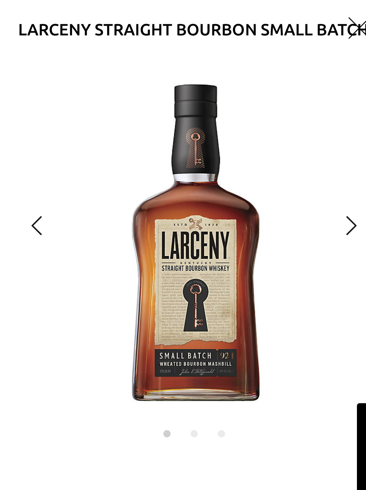 Larceny Straight Bourbon Small Batch 92