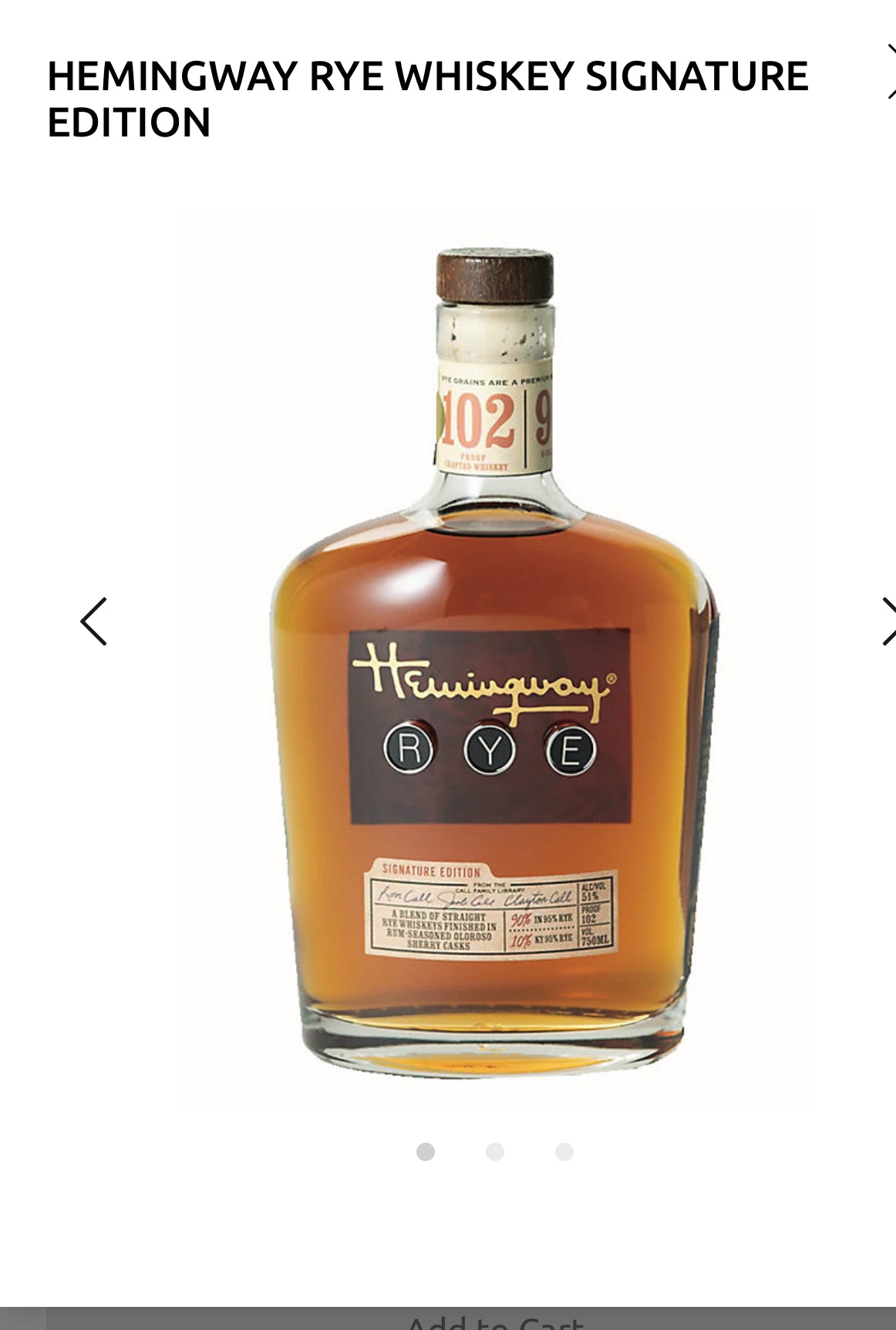 Hemingway Rye Whiskey Signature Edition 102