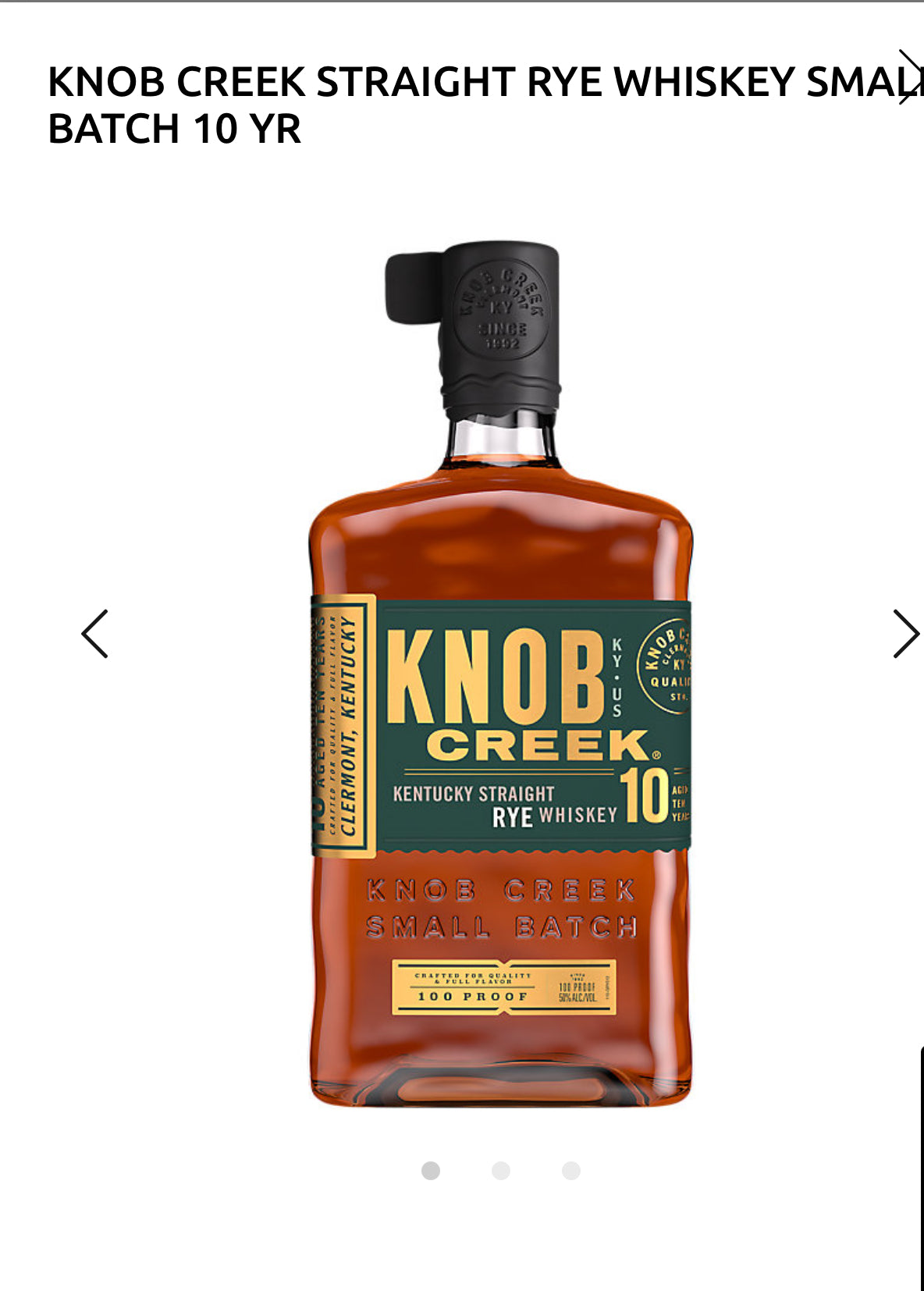 Knob Creek Straight Rye Whiskey Small Batch 10 Yr 100