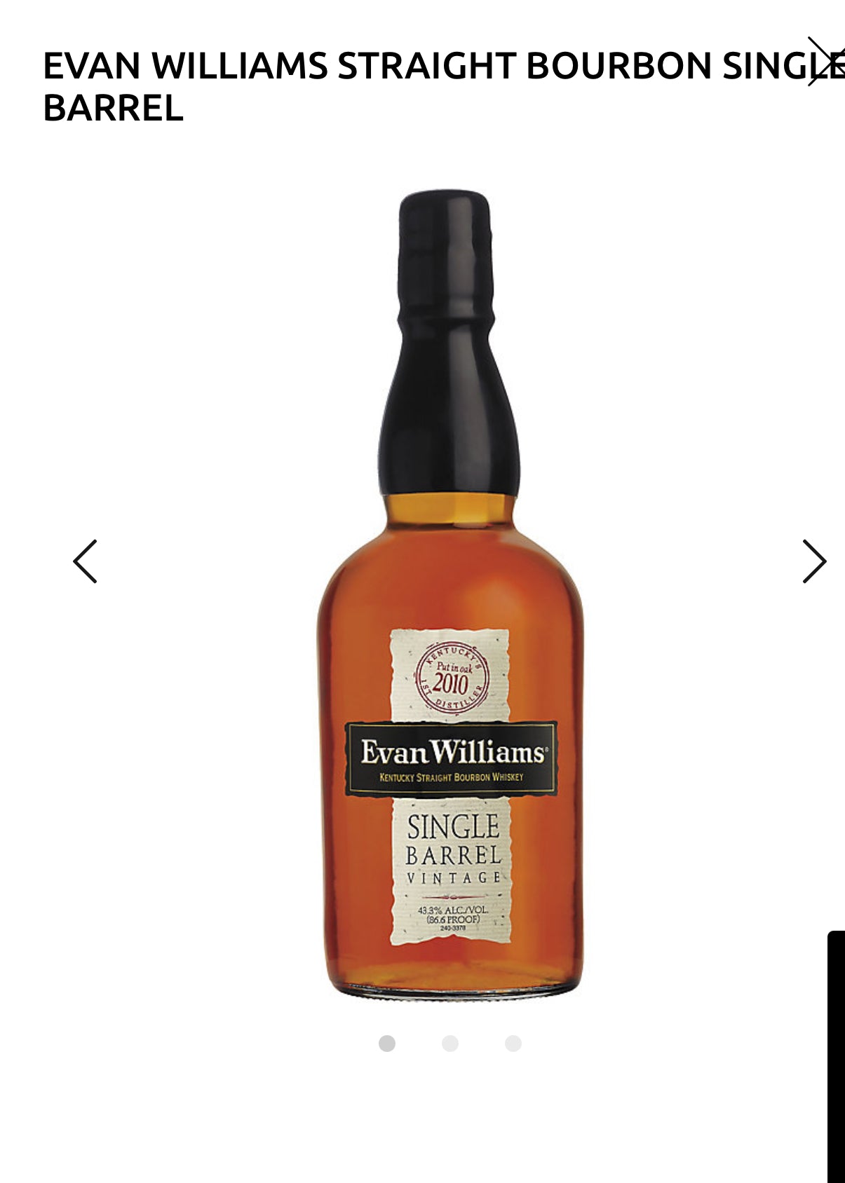 Evan Williams Straight Bourbon Single Barrel 86.6