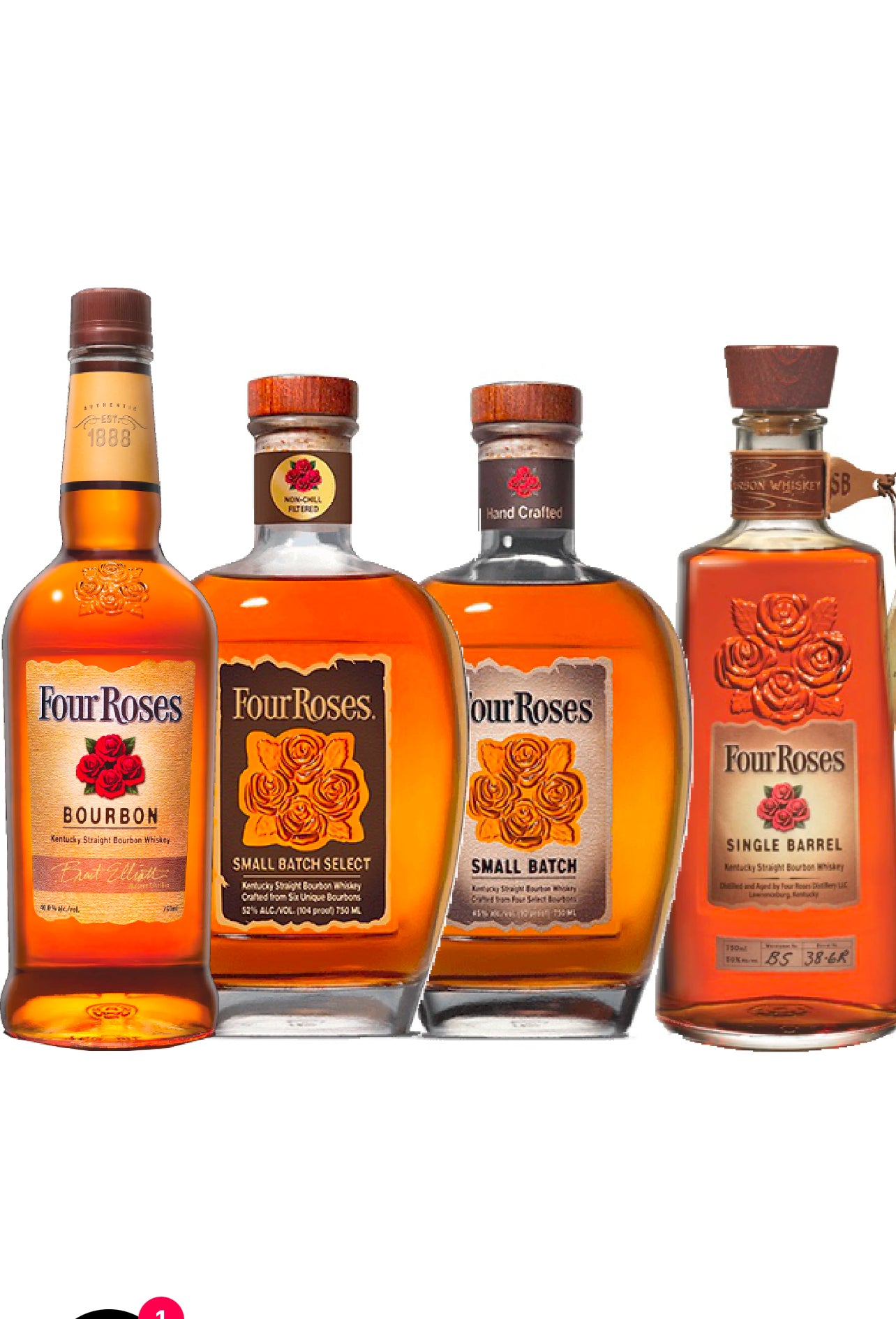 FOUR ROSES BOURBON WHISKEY COMBO (BOURBON, SMALL BATCH, SMALL BATCH SELECT, SINGLE BARREL)